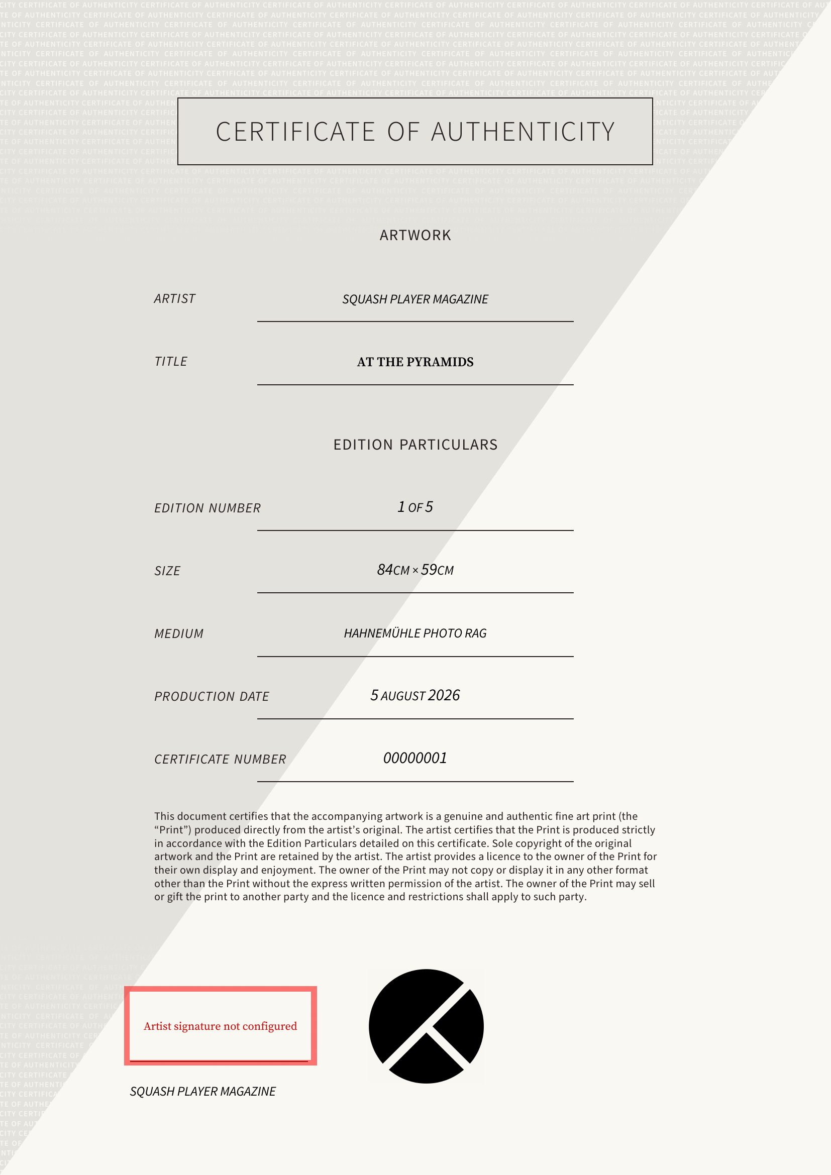 At The Pyramids — Certificate of Authenticity