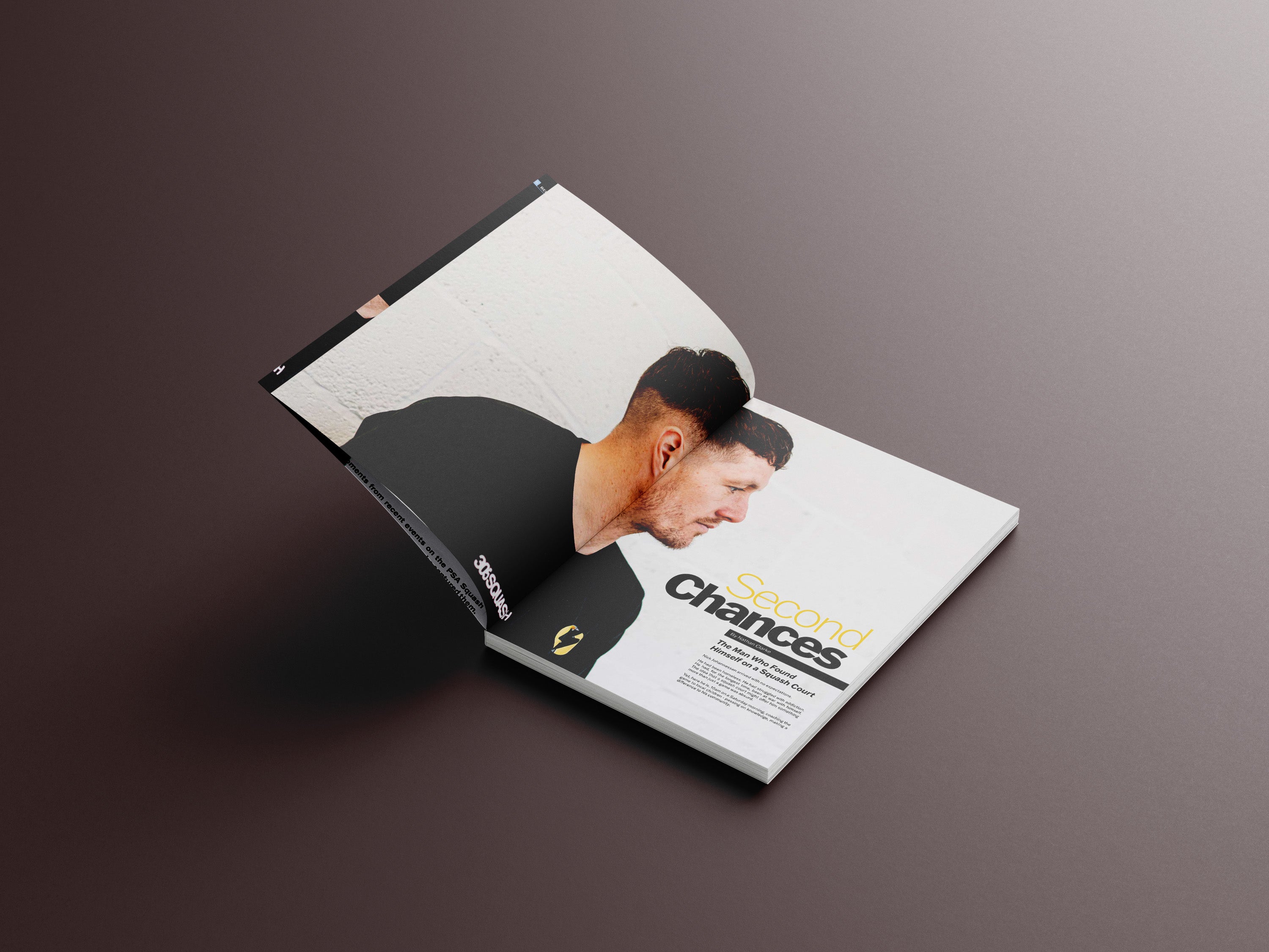 Open book with a man's profile on a dark background